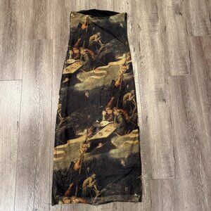 Renaissance Art Print Mesh Maxi Skirt M/L